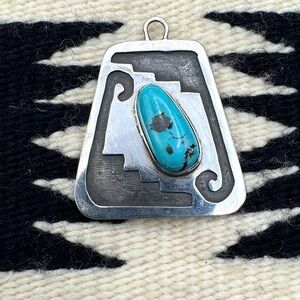 Navajo Native American Sterling Silver Natural Turquoise Pendant